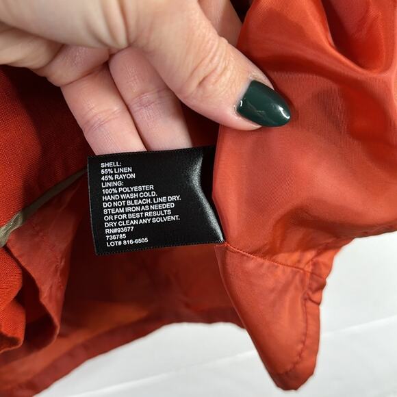 EAST 5TH Burnt Orange Linen Short Sleeve Single Breast Blouse Shirt Top Size S - Picture 8 of 9